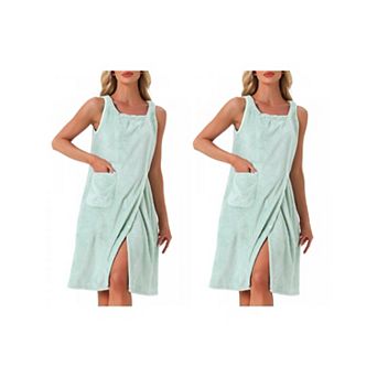 2 Packs Women's Bath Robe Sleeveless Soft Lightweight Bathrobes Cute Knee Length Robe with Pockets