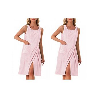 2 Packs Women's Bath Robe Sleeveless Soft Lightweight Bathrobes Cute Knee Length Robe with Pockets