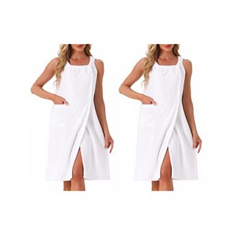 2 Packs Women's Bath Robe Sleeveless Soft Lightweight Bathrobes Cute Knee Length Robe with Pockets
