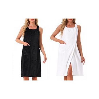 2 Packs Women's Bath Robe Sleeveless Soft Lightweight Bathrobes Cute Knee Length Robe with Pockets