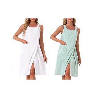 2 Packs Women's Bath Robe Sleeveless Soft Lightweight Bathrobes Cute Knee Length Robe with Pockets
