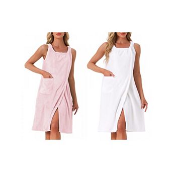 2 Packs Women's Bath Robe Sleeveless Soft Lightweight Bathrobes Cute Knee Length Robe with Pockets