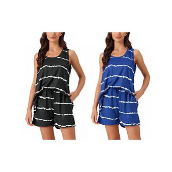 2 Sets Women's Striped Round Neck Sleeveless Shirt Shorts Pajama Set 2 pc Sleepwear