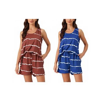 2 Sets Women's Striped Round Neck Sleeveless Shirt Shorts Pajama Set 2 pc Sleepwear