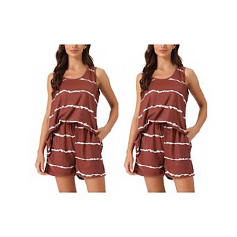 2 Sets Women's Striped Round Neck Sleeveless Shirt Shorts Pajama Set 2 pc Sleepwear