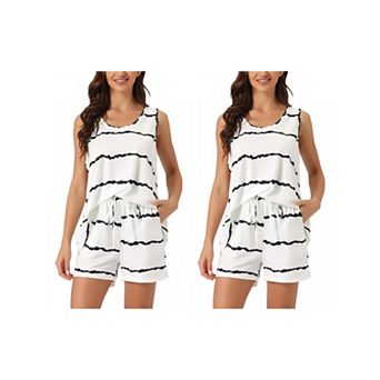 2 Sets Women's Striped Round Neck Sleeveless Shirt Shorts Pajama Set 2 pc Sleepwear