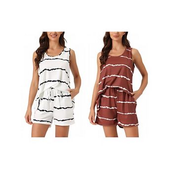 2 Sets Women's Striped Round Neck Sleeveless Shirt Shorts Pajama Set 2 pc Sleepwear