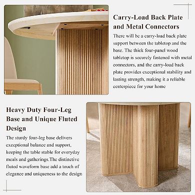 47" Fluted Round Dining Table for 4, Modern Wood Kitchen Table with Thick Edge & Pedestal Base