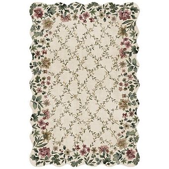 Boho Vintage Floral Rug with Irregular Edge - Non-Slip, Washable Low Pile Carpet for Entryway