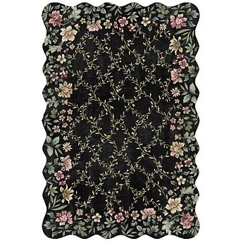 Boho Vintage Floral Rug with Irregular Edge - Non-Slip, Washable Low Pile Carpet for Entryway