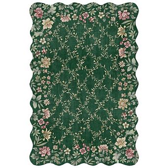 Boho Vintage Floral Rug with Irregular Edge - Non-Slip, Washable Low Pile Carpet for Entryway