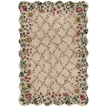 Boho Vintage Floral Rug with Irregular Edge - Non-Slip, Washable Low Pile Carpet for Entryway