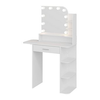 34" LED Vanity with Power, Large Drawer, Foldable Shelf & 3 Light Modes