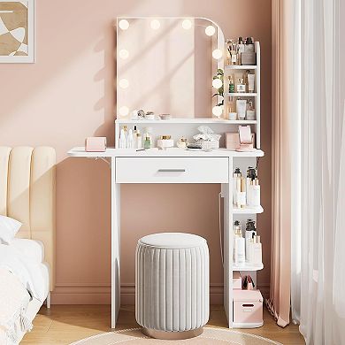 34" LED Vanity with Power, Large Drawer, Foldable Shelf & 3 Light Modes