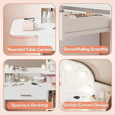 34" LED Vanity with Power, Large Drawer, Foldable Shelf & 3 Light Modes