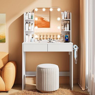 wanan Vanity Desk with Mirror and Lights 3 Colors, Girls Vanity Set with Power Outlet