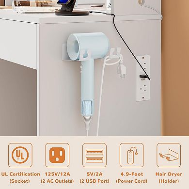 wanan Vanity Desk with Mirror and Lights 3 Colors, Girls Vanity Set with Power Outlet