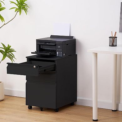 3-Drawer Mobile File Cabinet With Lock - Under Desk Rolling Filing Storage