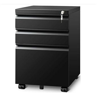 3-Drawer Mobile File Cabinet With Lock - Under Desk Rolling Filing Storage