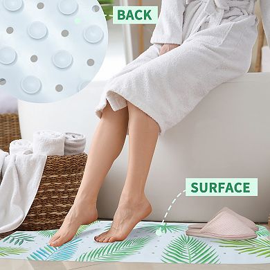 Leaves Pattern Bath Mat, Shower Mat, Anti Slip Bathtub Mats with Suction Cups and Drain Holes