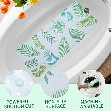 Leaves Pattern Bath Mat, Shower Mat, Anti Slip Bathtub Mats with Suction Cups and Drain Holes