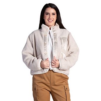 Women's Embroidered Dog Patch Snap Button Sherpa Jacket