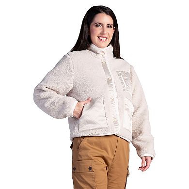 Women's Embroidered Dog Patch Snap Button Sherpa Jacket