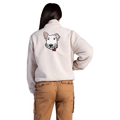 Women's Embroidered Dog Patch Snap Button Sherpa Jacket