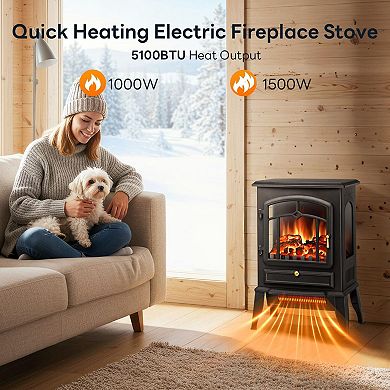 Vintage Electric Fireplace Stove 5100BTU 1500W Adjustable Flame Compact