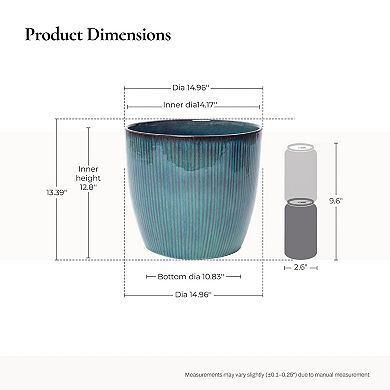 LuxenHome Round Plant Pots with Vertical Line Texture, Blue Ceramic Planter for Living Room, Patio