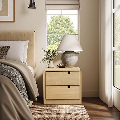 LuxenHome White Oak Mid-Century 2-Drawer Nightstand, 20.5'' Engineered Wood Accent Table