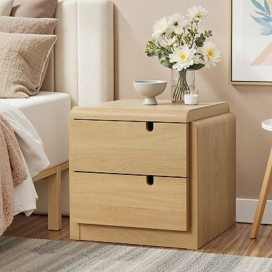 LuxenHome White Oak Mid-Century 2-Drawer Nightstand, 20.5'' Engineered Wood Accent Table