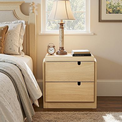 LuxenHome White Oak Mid-Century 2-Drawer Nightstand, 20.5'' Engineered Wood Accent Table