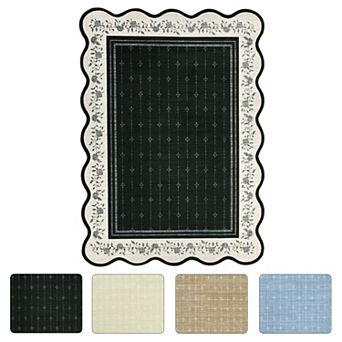 Farmhouse Washable Rug, Non-Slip Low Pile Floral Mat for Living Room, Durable Soft Floor Covering