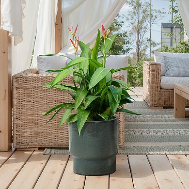 LuxenHome 12" Dia Deep Green Round Ceramic Planter Pot, Indoor Outdoor Pot for Plants with Drainage