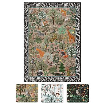 Living Room Nursery Playroom Jungle Forest Animal Print Soft Non Slip Machine Washable Area Rug