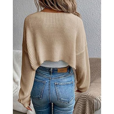 Women's Long Sleeve Knit Cropped Bolero Shrug Open Front Casual Cardigans