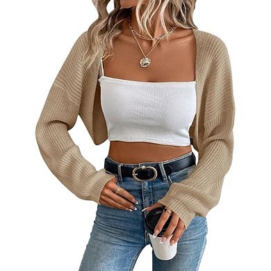 Women's Long Sleeve Knit Cropped Bolero Shrug Open Front Casual Cardigans