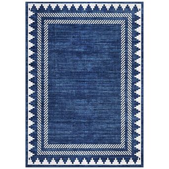 Large Low Pile Washable Rug - Stain Resistant, Non-Slip Living Room Floor Cover for Home