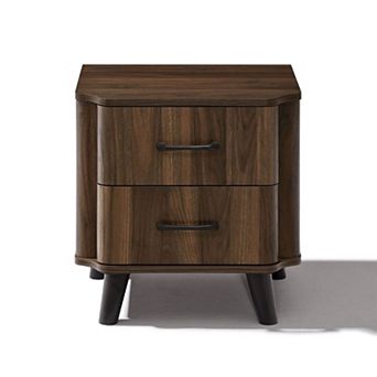LuxenHome Dark Oak Manufactured Wood 2-Drawer 19.6-Inch Tall End Table and Nightstand