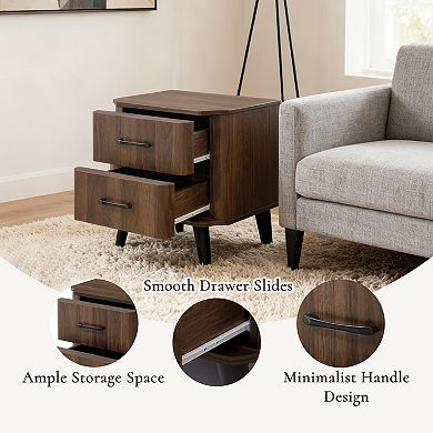 LuxenHome Mid Century Modern Nightstand, 20" Walnut Night Stand with Curved Edge, Table with Drawers