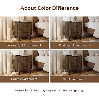 LuxenHome Mid Century Modern Nightstand, 20" Walnut Night Stand with Curved Edge, Table with Drawers