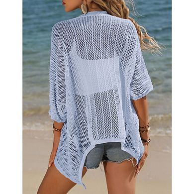 Lightweight Crochet Cardigan for Women Short Sleeve Boho Open Front Knitted Cardigans