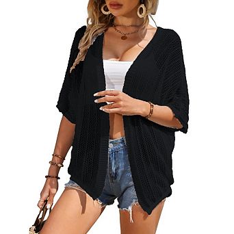 Lightweight Crochet Cardigan for Women Short Sleeve Boho Open Front Knitted Cardigans