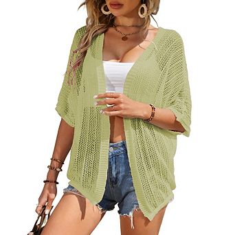 Lightweight Crochet Cardigan for Women Short Sleeve Boho Open Front Knitted Cardigans