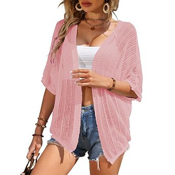 Lightweight Crochet Cardigan for Women Short Sleeve Boho Open Front Knitted Cardigans