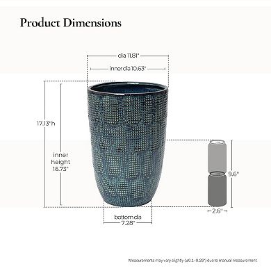 LuxenHome Ocean Grid Textured Ceramic Planter, 17" Tall, Green-Blue Decorative Pot