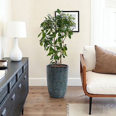 LuxenHome Ocean Grid Textured Ceramic Planter, 17" Tall, Green-Blue Decorative Pot