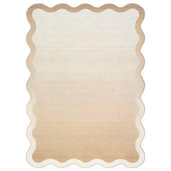Scalloped Washable Rugs: Non-Slip Low Pile Area Rug for Living Room, Bedroom, Dining, Nursery