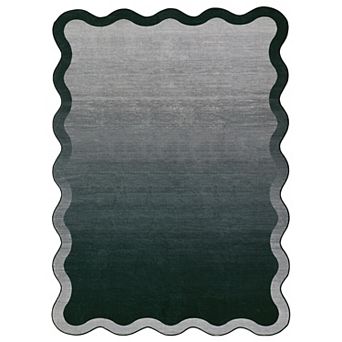 Scalloped Washable Rugs: Non-Slip Low Pile Area Rug for Living Room, Bedroom, Dining, Nursery
